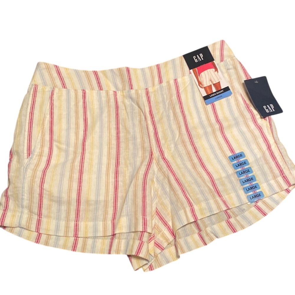 Gap Linen Shorts Dotted Sun Stripe Pink Yellow Blue Vertical Stripe Womens Large